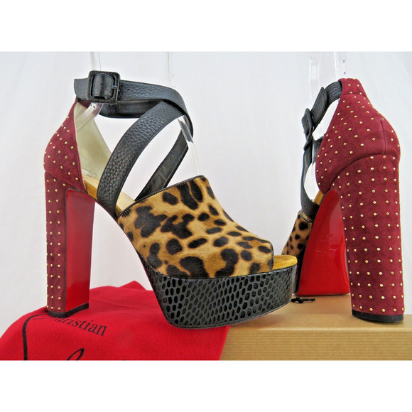 NIB LOUBOUTIN BINGIRL MULT 130 LEOPARD PONYHAIR STUDDED PLATFORM PUMPS 39 US 8.5 - Picture 5 of 14
